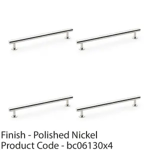 4 PACK - Round T Bar Pull Handle - Polished Nickel 192mm Centres SOLID BRASS Drawer Door