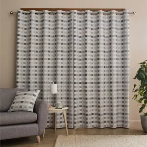 Catherine Lansfield Wilson Check Blackout Thermal 46x54 Inch Eyelet Curtains Two Panels Green