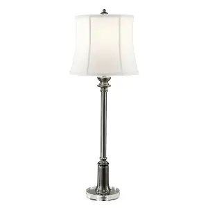 Table Lamp Taller Slim True White Cotton Linen Shade Antique Nickel LED E27 60W