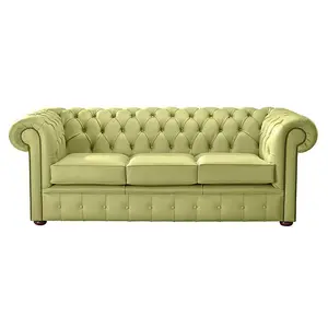 Chesterfield 3 Seater Shelly Field Green Leather Sofa Bespoke In Classic Style