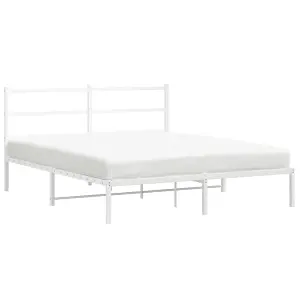 Berkfield Metal Bed Frame without Mattress with Headboard White 150x200cm