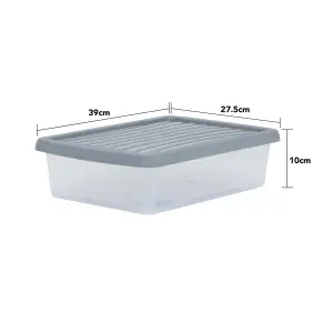 3 x Wham Box 8L Stackable Plastic Storage Box & Lid Clear/Steel