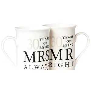 Ivory White 30th Anniversary Mr Right & Mrs Always Right Ceramic Mug Gift Set