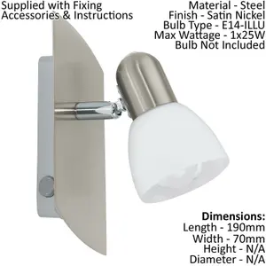 Wall Spot Light Colour Satin Nickel Shade White Satin Glass Bulb E14 1x25W