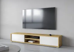 Elegant Frida 40 Floating TV Cabinet 1800mm in Oak Artisan & White - Modern Media Solution H320mm D360mm