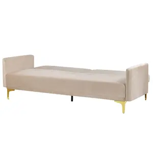 Beliani Retro Sofa Bed LUCAN Beige Velvet