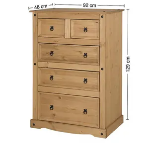 Mercers Furniture Corona 2+3 Chest of 5 Drawers Solid Pine with Mexican Styling