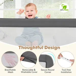 COSTWAY Bed Rail Guard for Toddlers 150CM Foldable Baby Bed Rail w/ Safety Strap