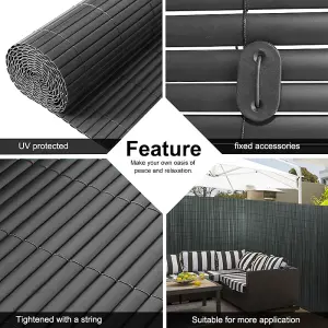 Dark Grey PVC Privacy Fence Sun Blocked Garden Screen Panel Blindfold for Balcony L 3m x H 1m