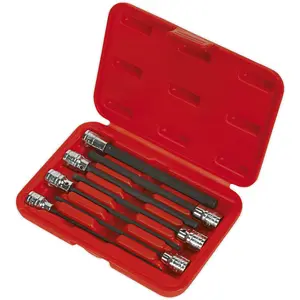 7-Piece Hex Socket Bit Set for 3/8" Drive - Durable S2 Steel with 150mm Long Shafts