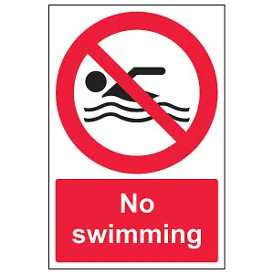 No Swimming - Prohibition Water Sign - Rigid Plastic - 300x400mm (x3)