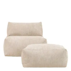 icon Tetra Fine Cord Natural Recliner and Slab Footstool