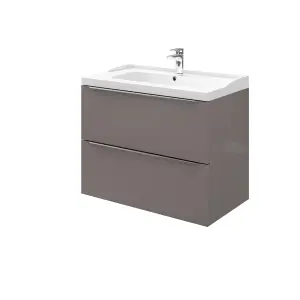 GoodHome Imandra Gloss Anthracite Wall-mounted Bathroom Vanity unit (H) 600mm (W) 800mm