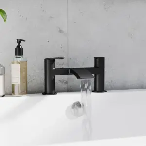 GoodHome Kariya Matt Black Deck-mounted Manual Double Bath Filler Tap