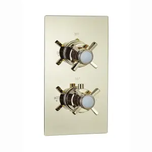 ENKI Edwardian English Gold Crosshead 2-Outlet Solid Brass Thermostatic Twin Shower Valve TSV057