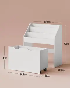 SONGMICS Children's Bookshelf, Children's Shelf, Toy Shelf, with 3 Shelves, Storage Box on Wheels, Multifunctional, Cloud White