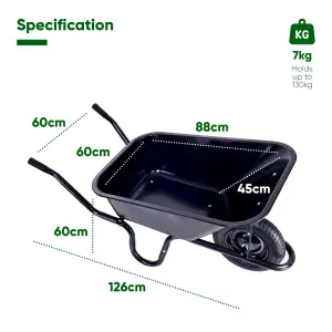 Builders WHEELBARROW 130kg / 85Ltr Toughened Metal Tray Ideal Heavy Duty Builders Gardeners Barrow 1 Wheel with All Terrain Tyre