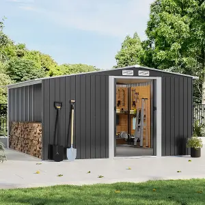 260 D Heavy-Duty Steel Utility Outdoor Garden Shed with Log Store, 8.4 x 8.5 ft, Black