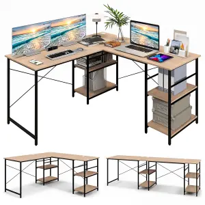 Costway L-Shaped Corner Computer Desk Study Writing Desk Workstation with Storage Shelf