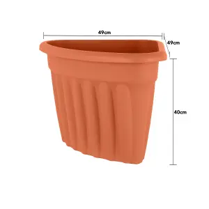 Wham 4x Vista Terracotta Plastic Planter, Corner Garden Plant Pot, Large Floor Pot (49cm, 49L, Pack of 4)