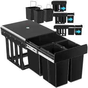 Kitchen Bin Ashlyn - 3 compartments, telescopic rails, 31L total capacity - black