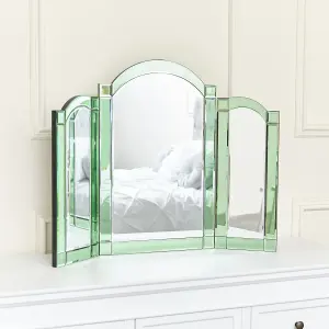 Melody Maison Green Glass Art Deco Triple Mirror 74cm x 60cm