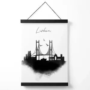 Lisbon Watercolour Skyline City Medium Poster with Black Hanger