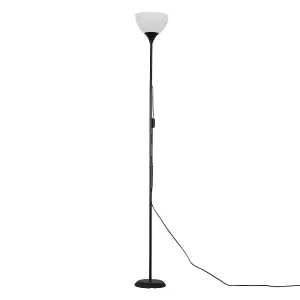 ValueLights Dalby Gloss Black Single Uplighter Modern Floor Lamp with White Shade