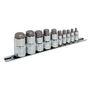 Sealey Hex Socket Bit Set 10pc Stubby 1/4" 3/8" & 1/2" Square Drive AK6229