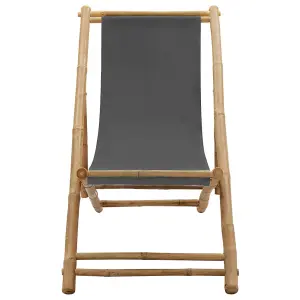 Berkfield Deck Chair Bamboo and Canvas Dark Grey