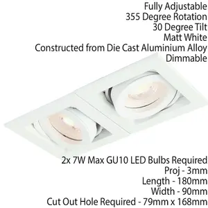 Double Twin Square Adjustable Head Ceiling Spotlight White GU10 Box Downlight