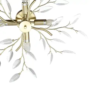 Modern Brushed Gold Plated Branch Ceiling Light Fitting with Acrylic Leaves