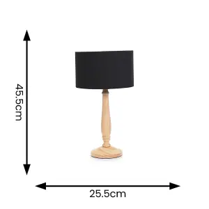 ValueLights Victoria Traditional Light Wood Candlestick Table Lamp with Black Drum Shade - LED Bulb Included