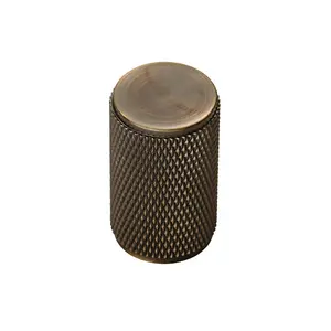 2x Knurled Cylindrical Cupboard Door Knob 18mm Dia Antique Brass Cabinet Handle