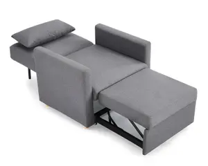 Ross Single Chair Sofa Bed Armchair Sleeper Grey Fabric Chaise Pull Out Sofa Bed