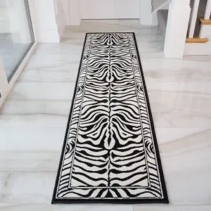 Black White Zebra Print Living Room Runner Rug 60x240cm