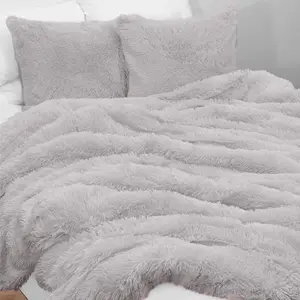 Silver Faux Fur Duvet Cover Set