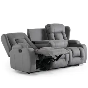 Caesar 2+3 Seater Grey Technology Fabric Modern Manual Recliner Sofa Set W Drinks Console