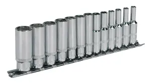 Sealey 13 Pieces 1/4" Square Drive Deep WallDrive Socket Set Silver AK2692