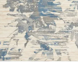 Ivory Grey Blue Abstract Modern Floral Rug Easy to clean Living Room Bedroom and Dining Room -160cm X 221cm