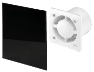 Awenta 100mm Humidity Sensor Extractor Fan Shiny Black Glass Front Panel TRAX Wall Ceiling Ventilation