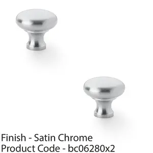 2 PACK - Victorian Round Door Knob - Satin Chrome 32mm - Kitchen Cabinet Pull Handle