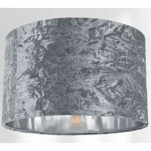 Modern Crushed Velvet Lamp Shade with Shiny Paper Inner Silver / 20cm H x 30cm W x 30cm D