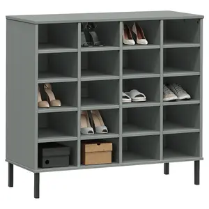 Shoe Rack with Metal Legs Grey 95x35x86 cm Solid Wood OSLO