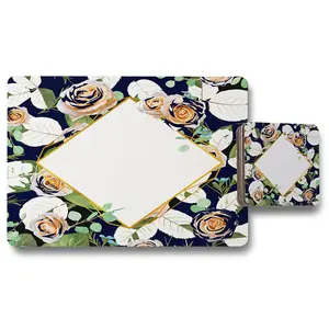 Decorative Flowers On Navy Background (Placemat & Coaster Set) / Default Title