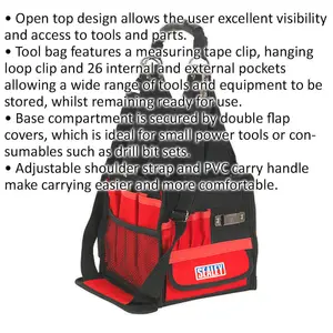 26 Pocket Red Technicians Tool Bag - Portable Utility Case 200x220x230mm