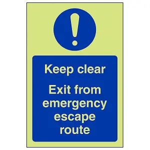 Keep Clear Exit Emergency Escape Sign - Glow in Dark - 100x150mm (x3)