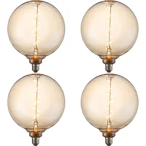 4 PACK Amber Glass 4W E27 LED Light Bulb - Spiral Design - Non-dimmable Warm White - 320lm 2000k