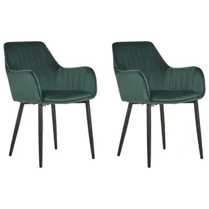 Set of 2 Dining Chairs WELLSTON Velvet Dark Green