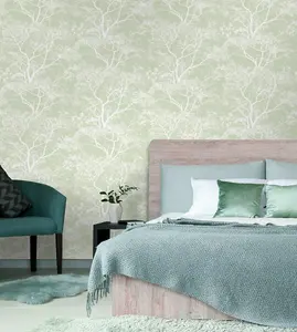 Holden Decor Whispering Trees Green Allover Tree Textured Wallpaper